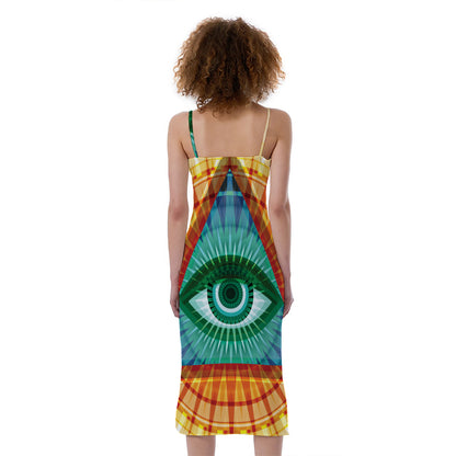 Illuminati Eye of Providence Print Slim Fit Midi Cami Dress