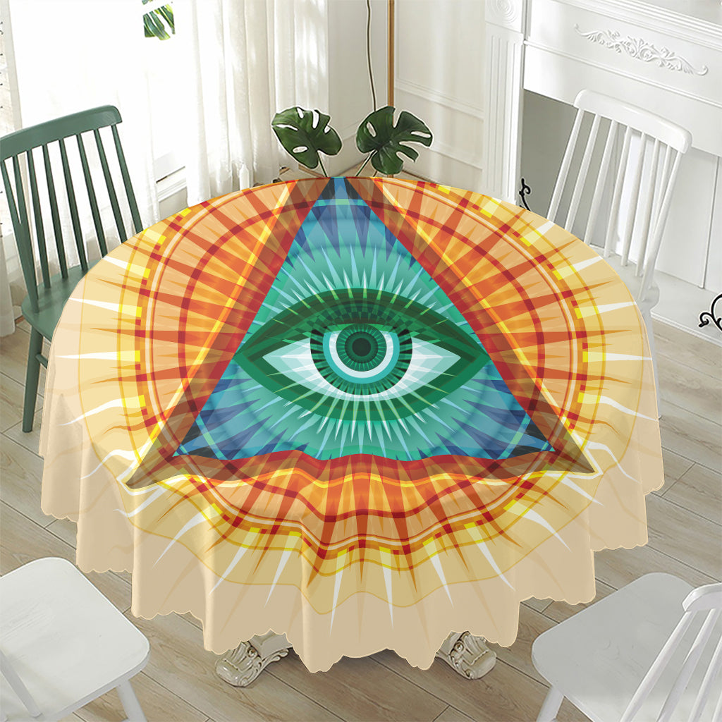 Illuminati Eye of Providence Print Waterproof Round Tablecloth