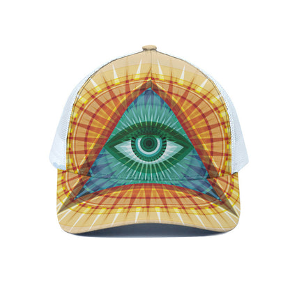 Illuminati Eye of Providence Print White Mesh Trucker Cap