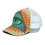 Illuminati Eye of Providence Print White Mesh Trucker Cap