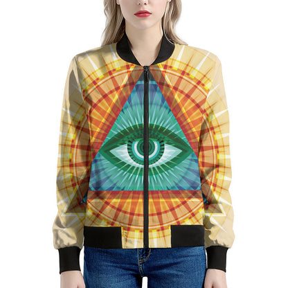 Illuminati Eye of Providence Print Women's Bomber Jacket