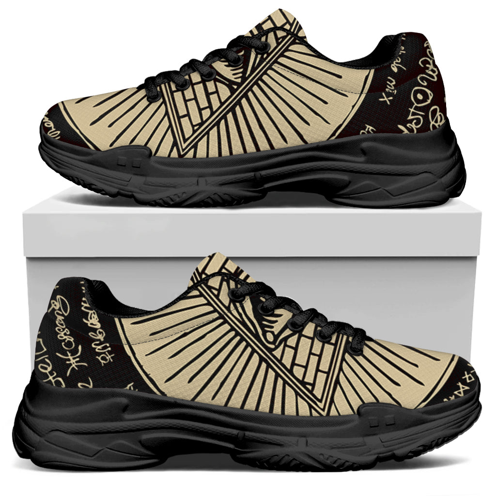 Illuminati Eye of Providence Symbol Print Black Chunky Shoes