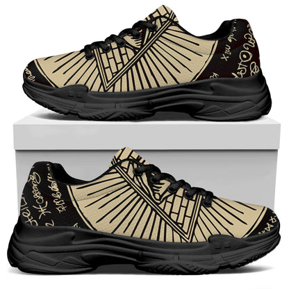 Illuminati Eye of Providence Symbol Print Black Chunky Shoes