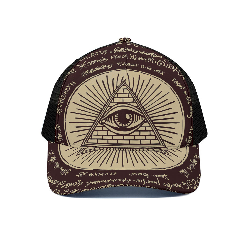 Illuminati Eye of Providence Symbol Print Black Mesh Trucker Cap