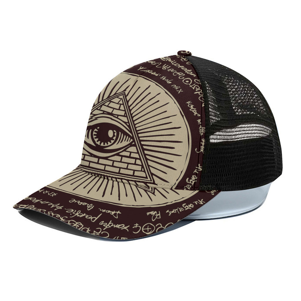 Illuminati Eye of Providence Symbol Print Black Mesh Trucker Cap