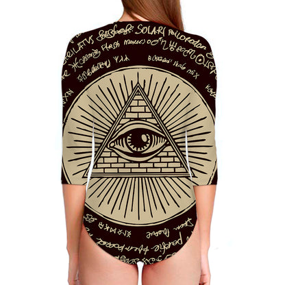 Illuminati Eye of Providence Symbol Print Long Sleeve Swimsuit