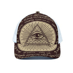 Illuminati Eye of Providence Symbol Print White Mesh Trucker Cap