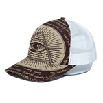 Illuminati Eye of Providence Symbol Print White Mesh Trucker Cap