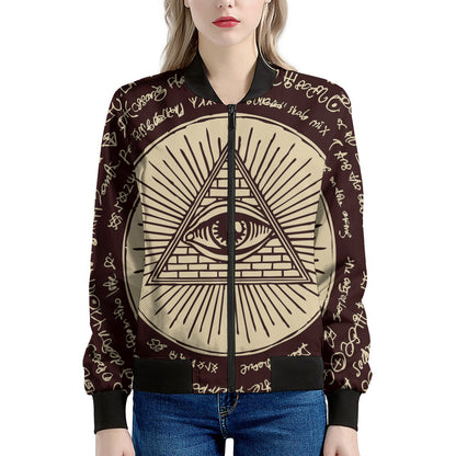 Illuminati Eye of Providence Symbol Print Women's Bomber Jacket