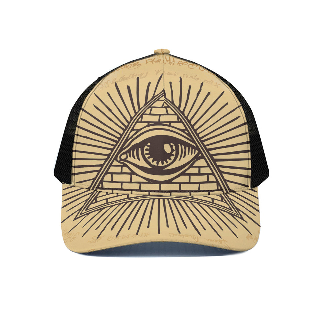 Illuminati Eye Print Black Mesh Trucker Cap