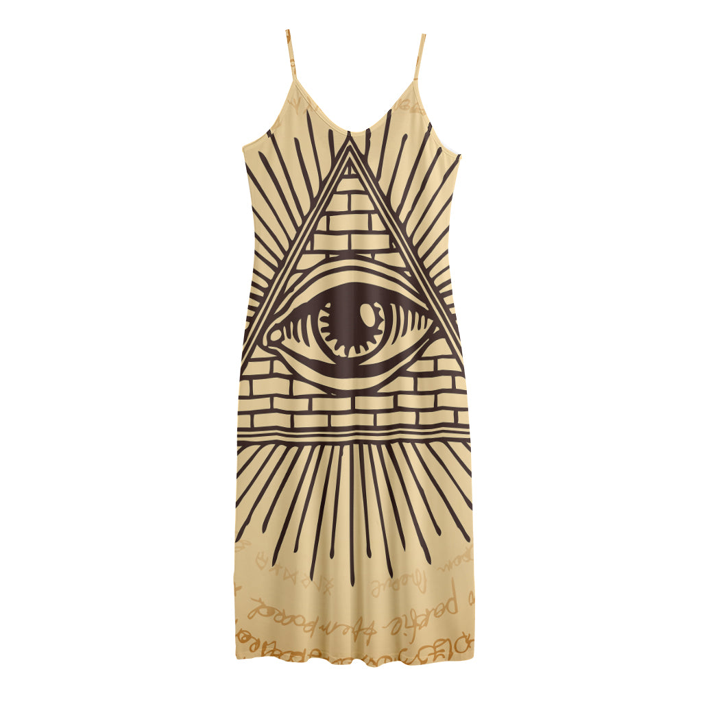 Illuminati Eye Print Jersey Midi Cami Dress