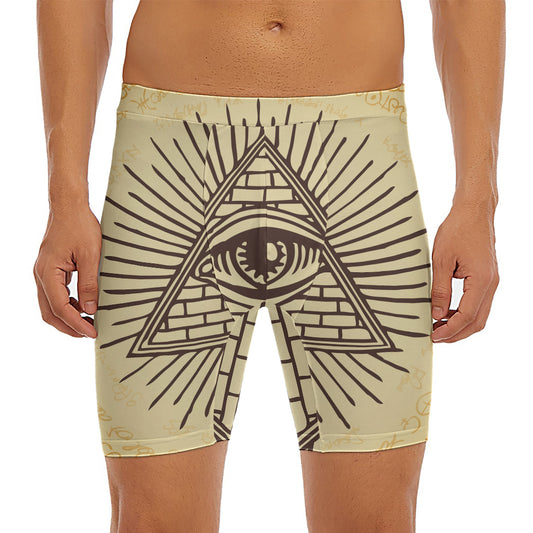 Illuminati Eye Print Men's Long Boxer Briefs