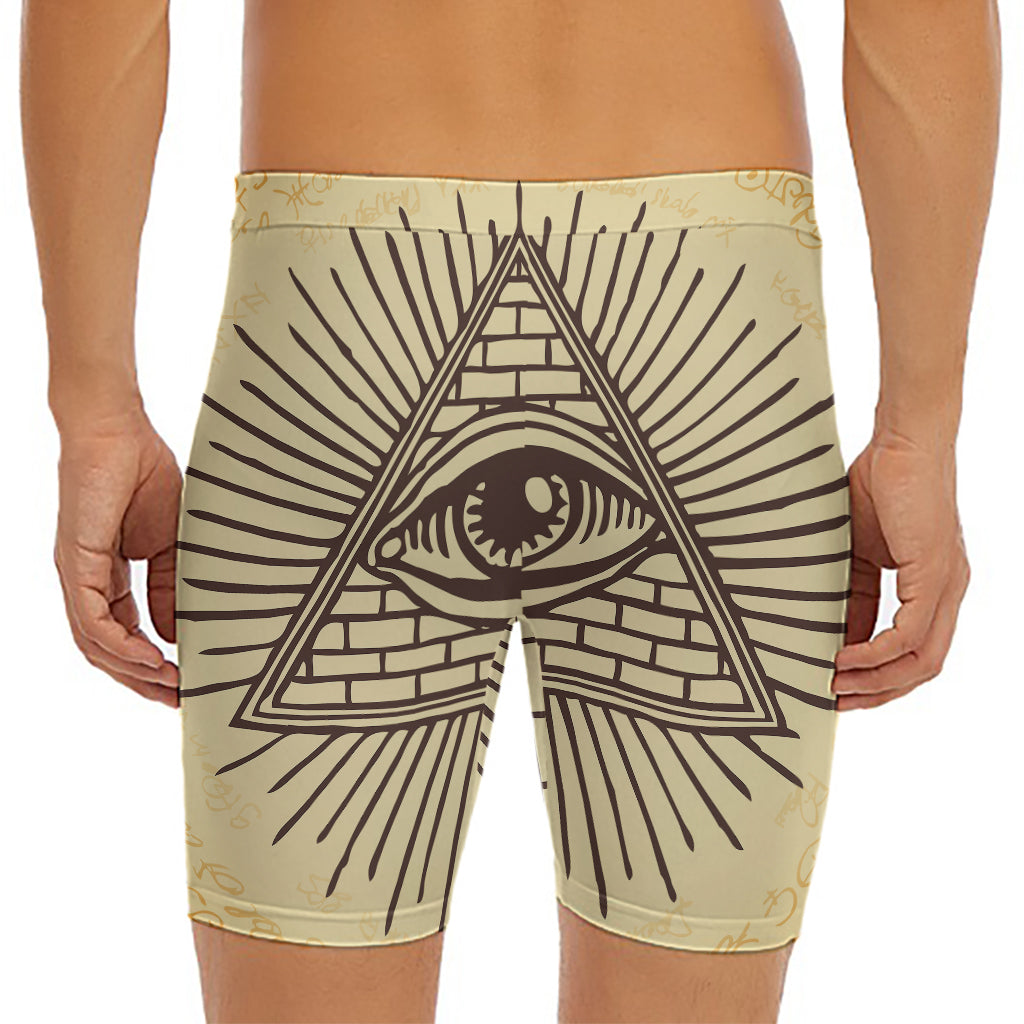 Illuminati Eye Print Men's Long Boxer Briefs