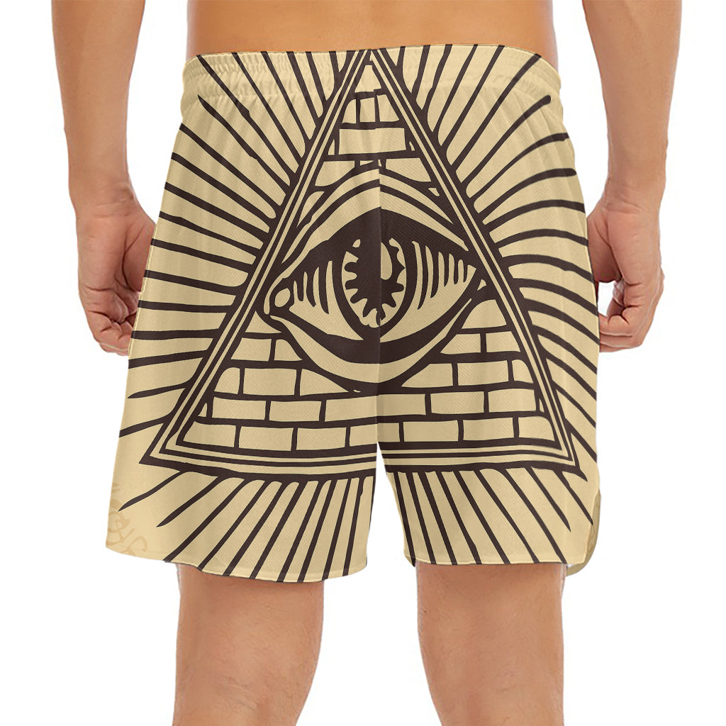 Illuminati Eye Print Men's Split Running Shorts