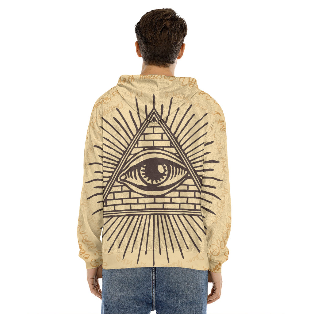 Illuminati Eye Print Men's Velvet Pullover Hoodie