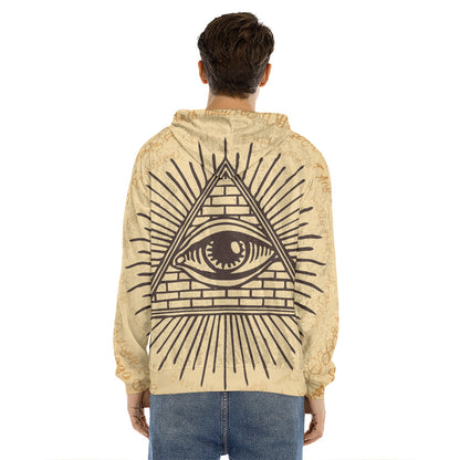 Illuminati Eye Print Men's Velvet Pullover Hoodie
