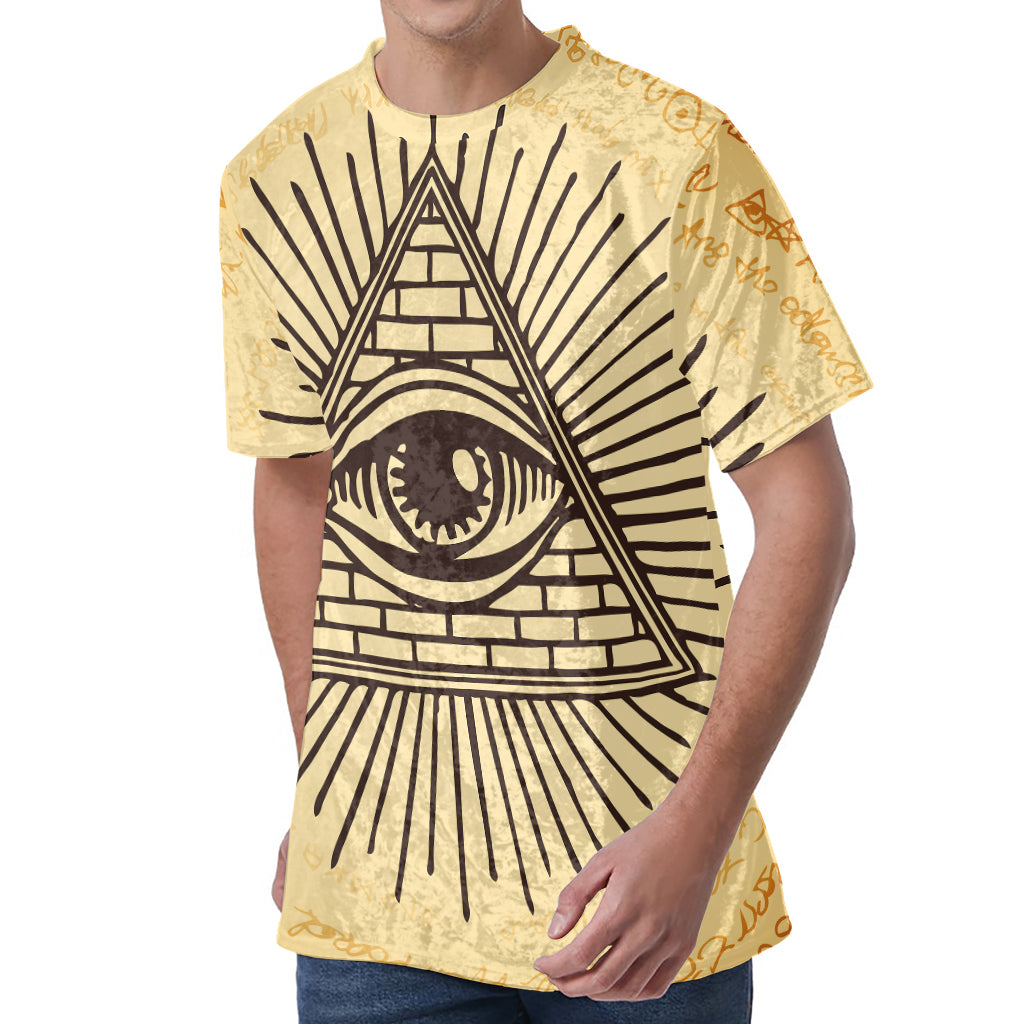 Illuminati Eye Print Men's Velvet T-Shirt