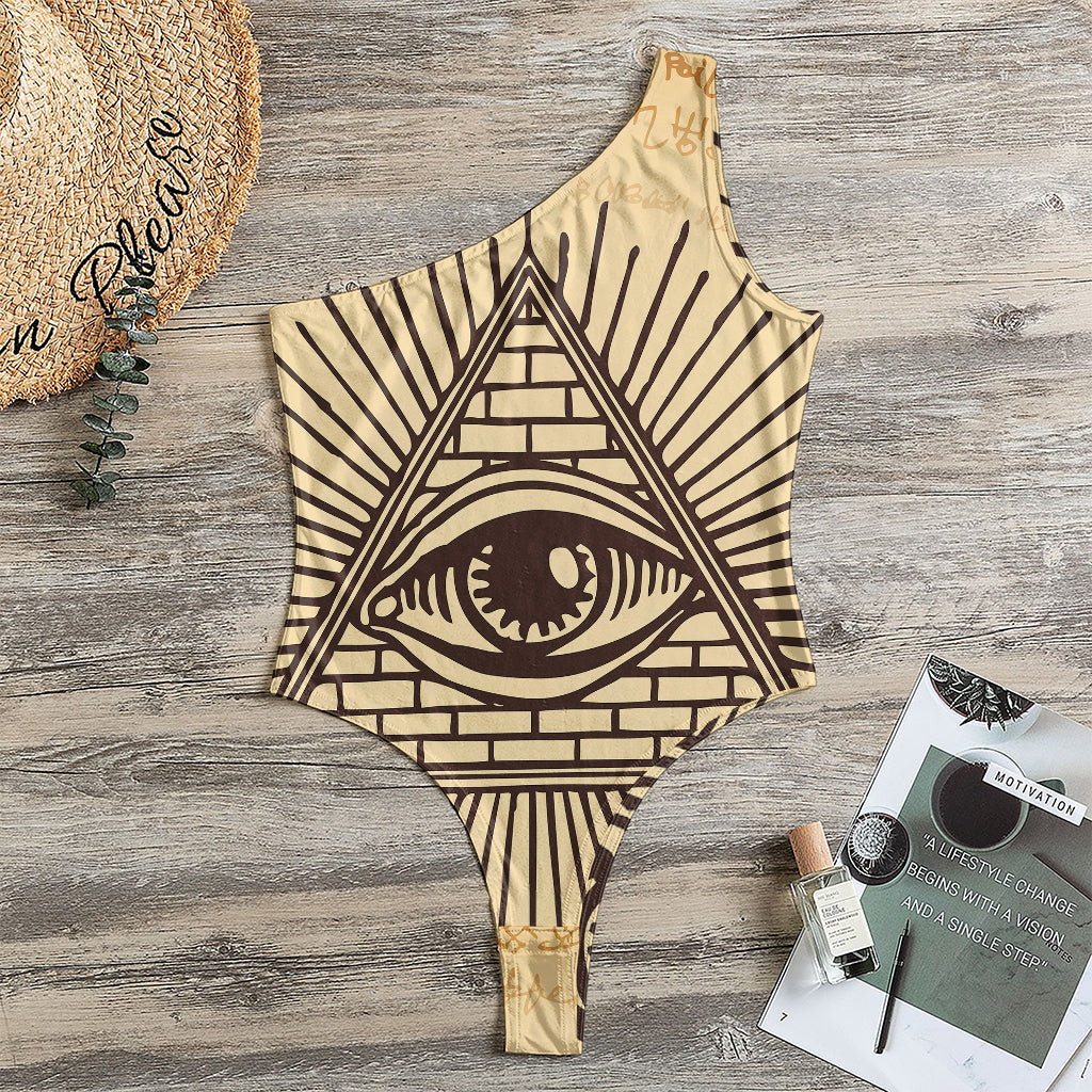 Illuminati Eye Print One Shoulder Bodysuit