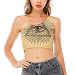 Illuminati Eye Print One Shoulder Crop Top