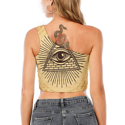 Illuminati Eye Print One Shoulder Crop Top