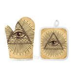 Illuminati Eye Print Oven Mitt And Pot Holder Set