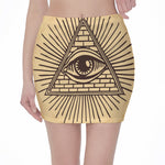 Illuminati Eye Print Pencil Mini Skirt
