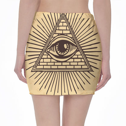 Illuminati Eye Print Pencil Mini Skirt