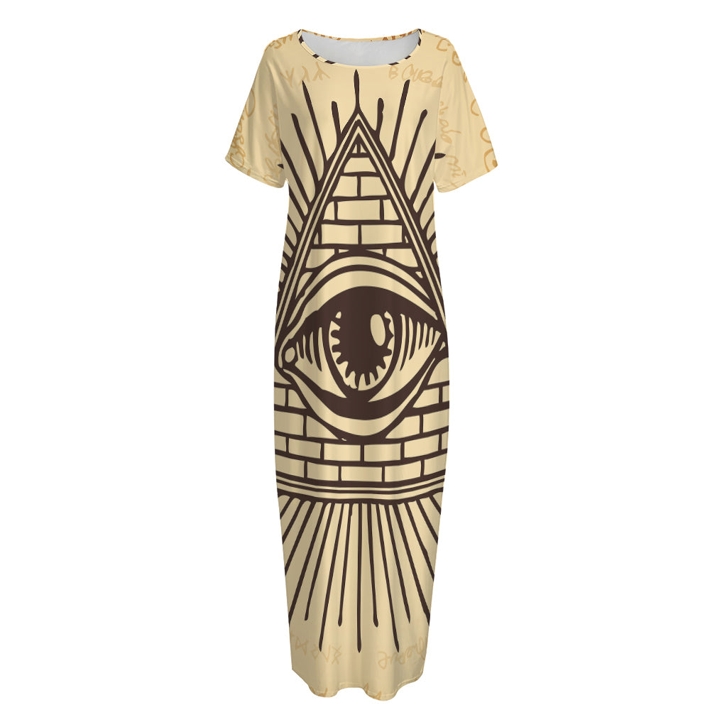 Illuminati Eye Print Short Sleeve Long Nightdress