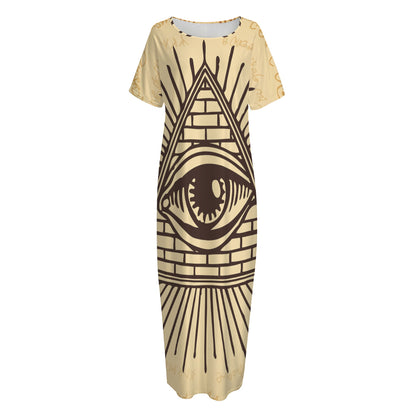 Illuminati Eye Print Short Sleeve Long Nightdress