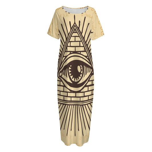 Illuminati Eye Print Short Sleeve Long Nightdress