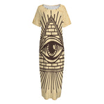 Illuminati Eye Print Short Sleeve Long Nightdress