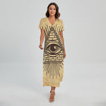 Illuminati Eye Print Short Sleeve Maxi Dress
