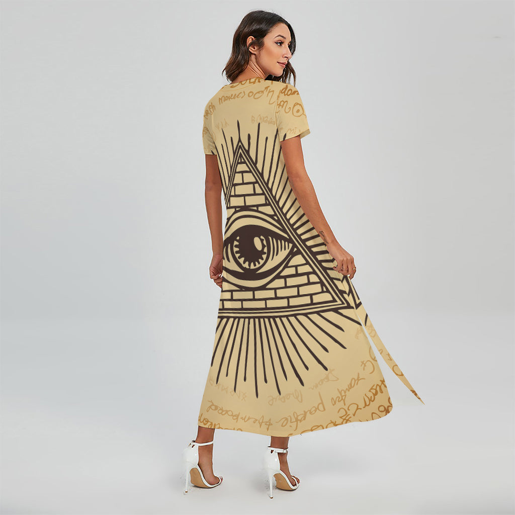 Illuminati Eye Print Short Sleeve Maxi Dress