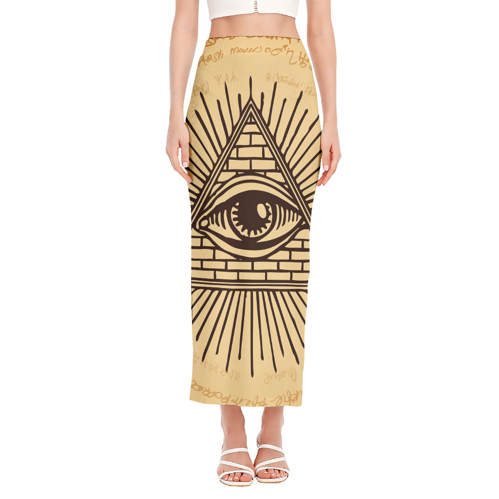 Illuminati Eye Print Side Slit Maxi Skirt