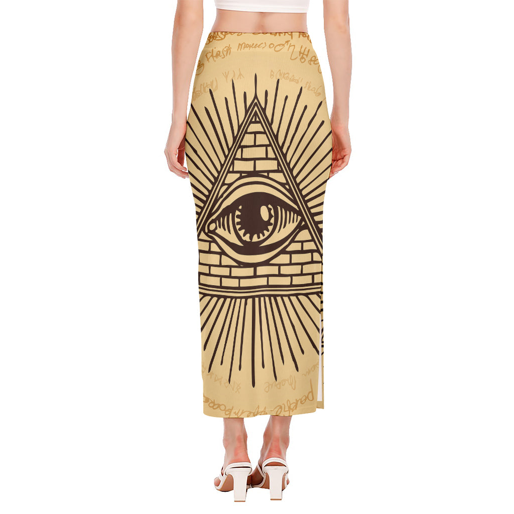 Illuminati Eye Print Side Slit Maxi Skirt