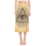 Illuminati Eye Print Side Slit Midi Skirt