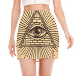 Illuminati Eye Print Side Slit Mini Skirt