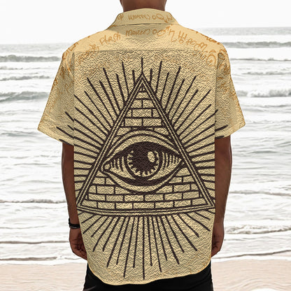 Illuminati Eye Print Textured Short Sleeve Shirt