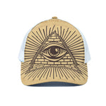 Illuminati Eye Print White Mesh Trucker Cap