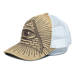 Illuminati Eye Print White Mesh Trucker Cap