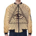 Illuminati Eye Print Zip Sleeve Bomber Jacket