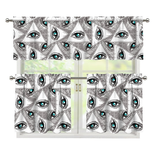 Illuminati Pattern Print 3 Piece Kitchen Curtains