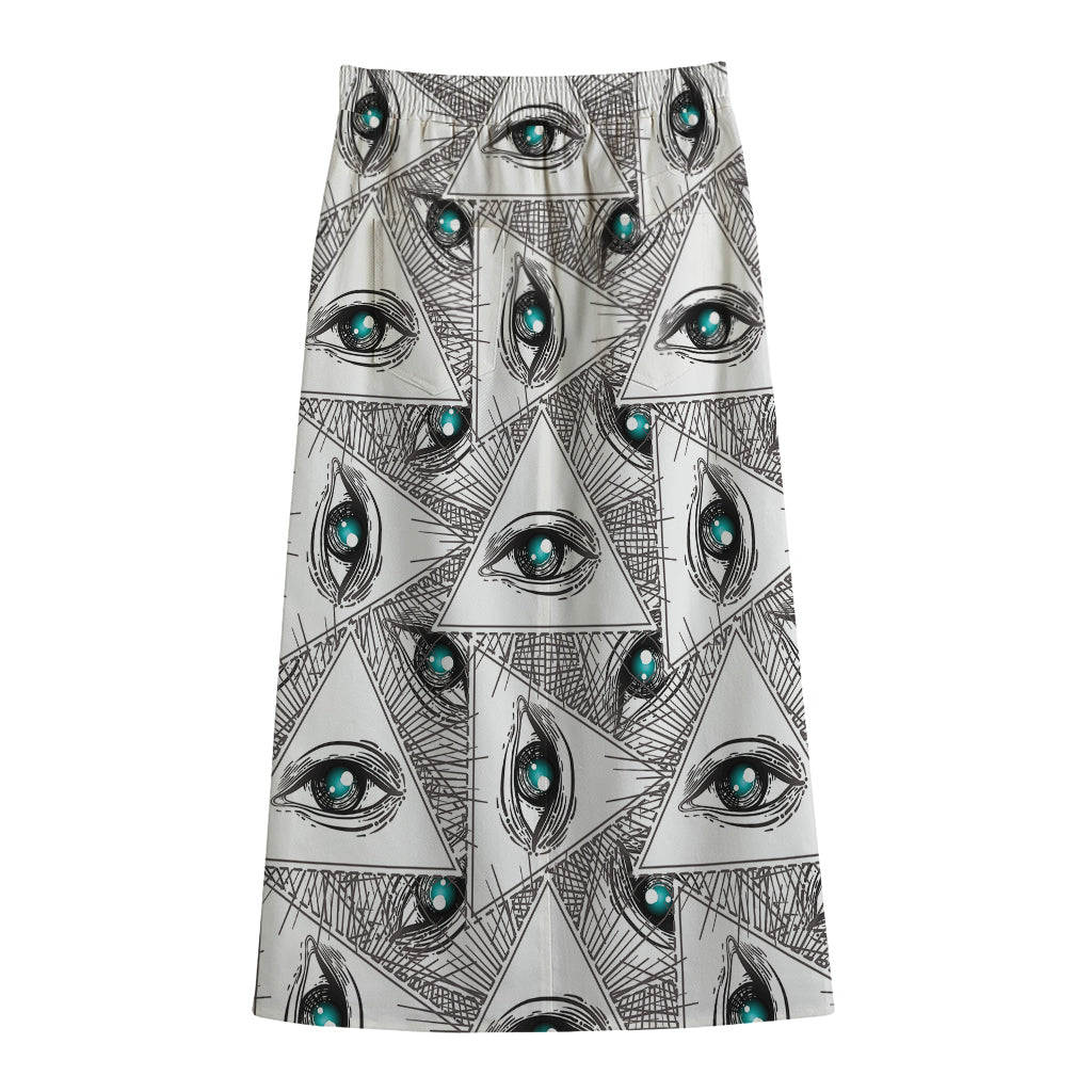 Illuminati Pattern Print Cotton Front Slit Maxi Skirt