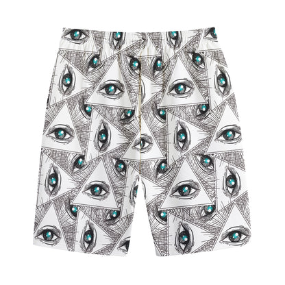 Illuminati Pattern Print Cotton Shorts