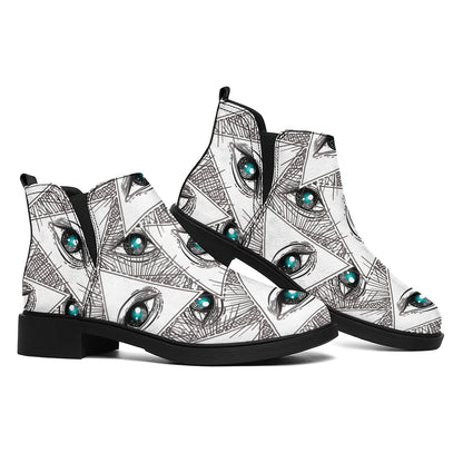 Illuminati Pattern Print Flat Ankle Boots