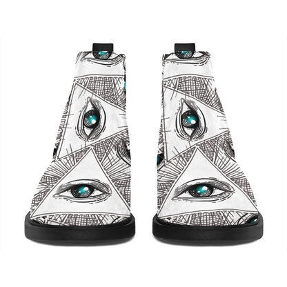 Illuminati Pattern Print Flat Ankle Boots