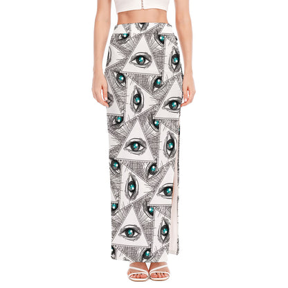 Illuminati Pattern Print High Slit Maxi Skirt