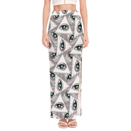 Illuminati Pattern Print High Slit Maxi Skirt