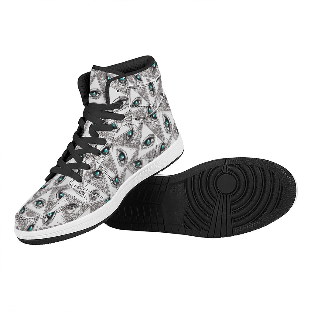 Illuminati Pattern Print High Top Leather Sneakers