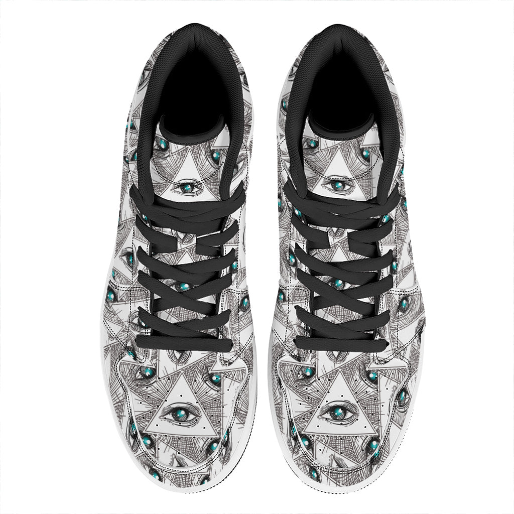 Illuminati Pattern Print High Top Leather Sneakers